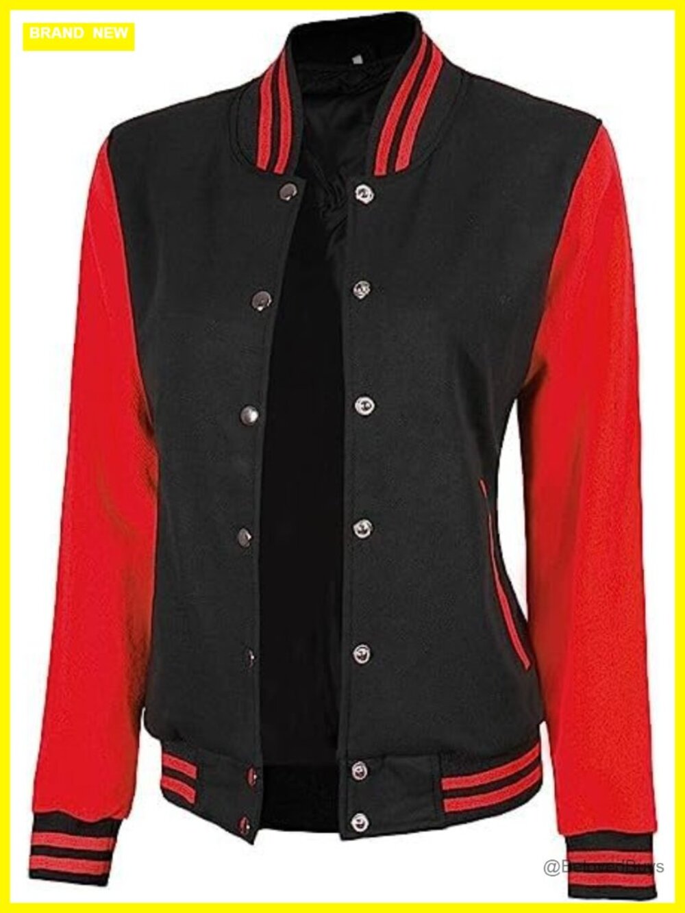 Women's Varsity Bomber Jacket Fleece Letterman Snap-Button Baseball Style